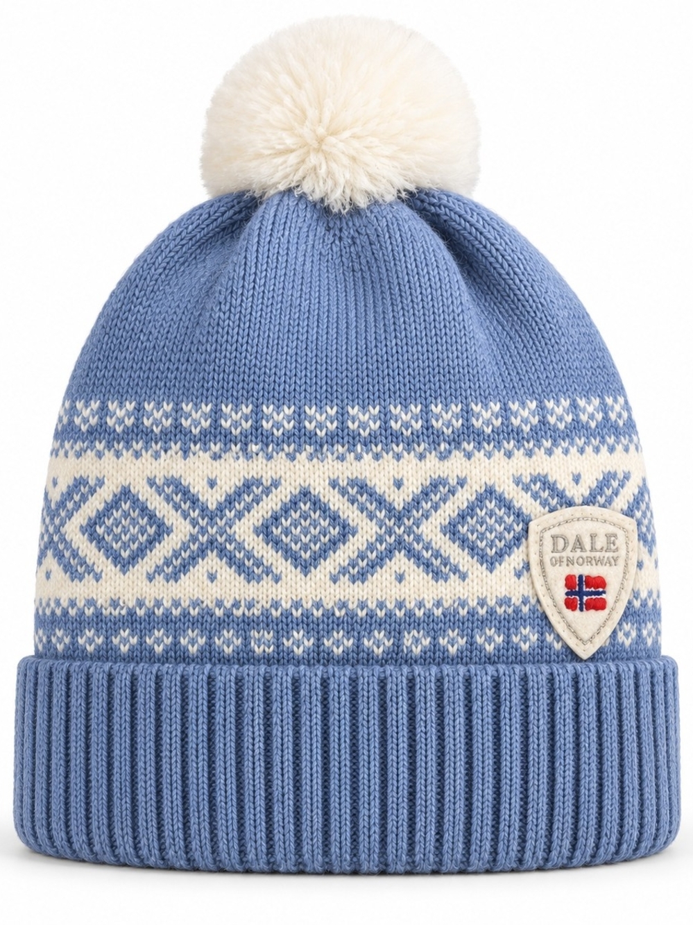 Dale of Norway Light Blue and White Pom Pom Knit Kids Beanie